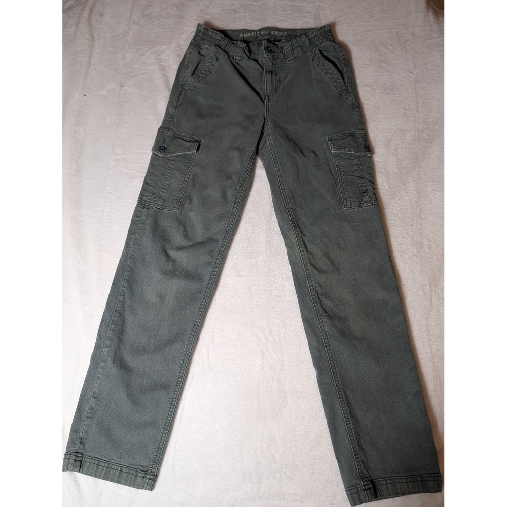 American Eagle Cargo Pants Olive Green Stretch Straight Leg Utility Y2K Womens 2